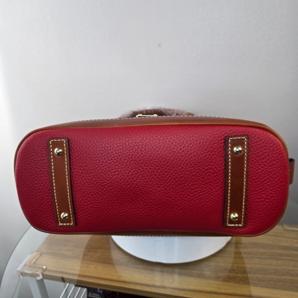 Dooney & Bourke Zip Zip Domed Satchel Crossbody Bag Red Pebbled Leather Purse - Picture 9 of 11